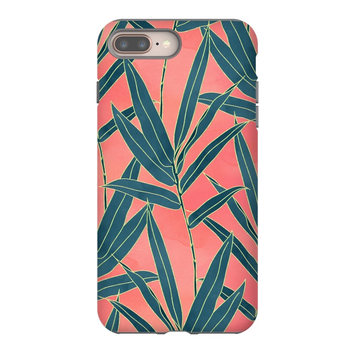 iPhone 8 plus StrongFit Modern coral and blue foliage design  by InovArts