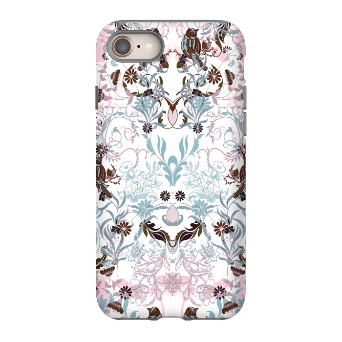 iPhone 8 StrongFit Pastel line art flowers and birds illustration by Oana 