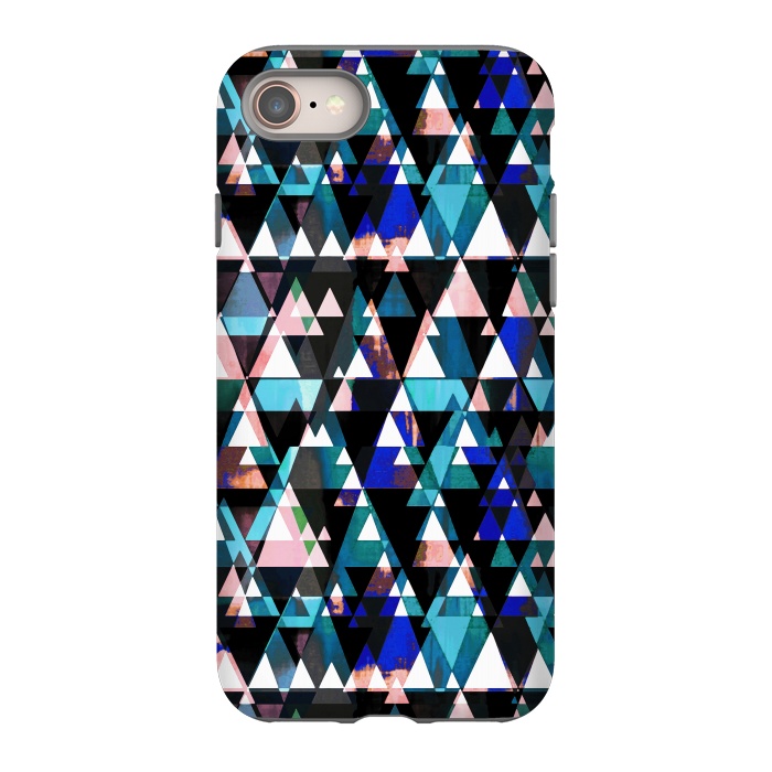 iPhone 8 StrongFit Turquoise pink triangles graphic pattern by Oana 