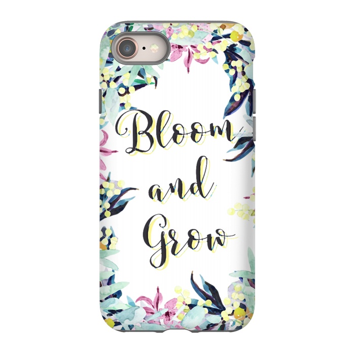 iPhone 8 StrongFit Colorful pastel floral Bloom and Grow typography by Oana 