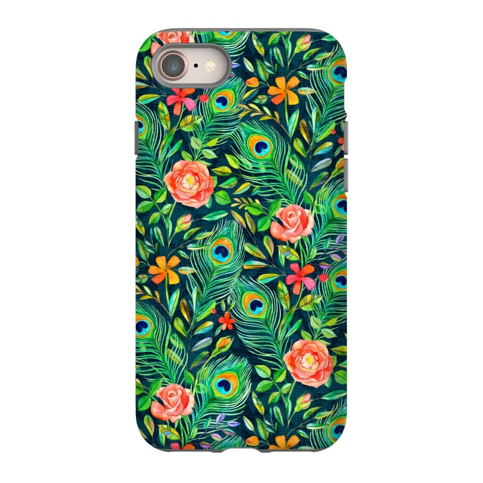 iPhone 8 StrongFit Peacock Posies on Dark by Micklyn Le Feuvre