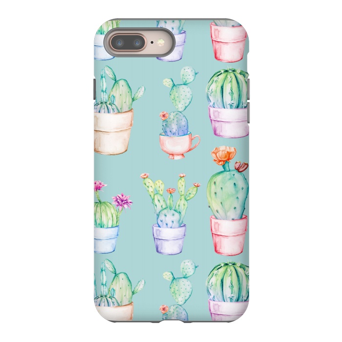 iPhone 8 plus StrongFit Cactus Pattern Blue Background 2 by Alemi