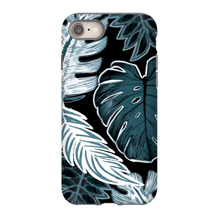 iPhone 8 StrongFit Green white tropical leaves hand sketch by Oana 