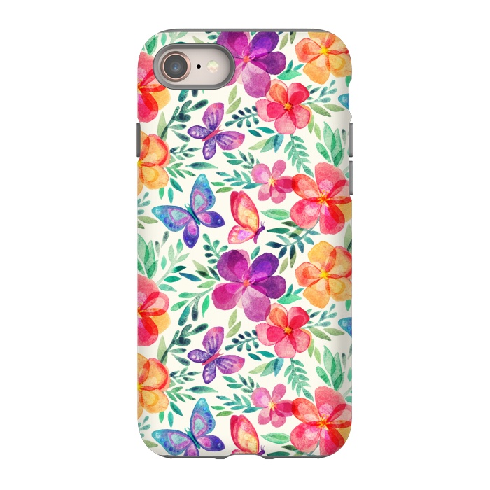 iPhone 8 StrongFit Summer Blooms & Butterflies on Cream by Micklyn Le Feuvre
