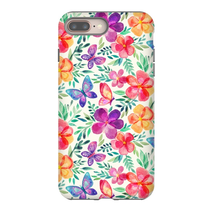 iPhone 8 plus StrongFit Summer Blooms & Butterflies on Cream by Micklyn Le Feuvre