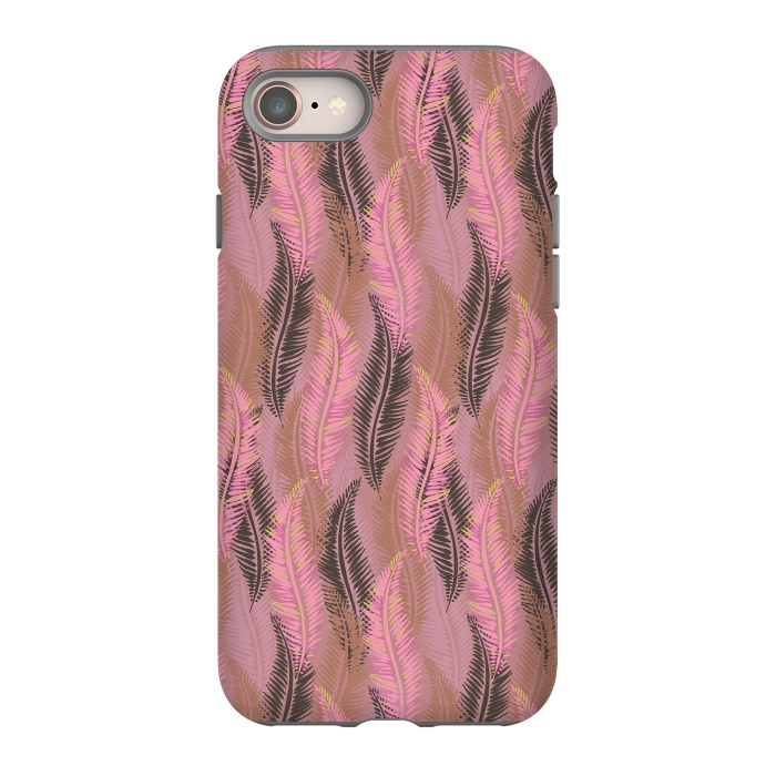 iPhone 8 StrongFit Feather Stripe in Coral and Soft Pink by Lotti Brown