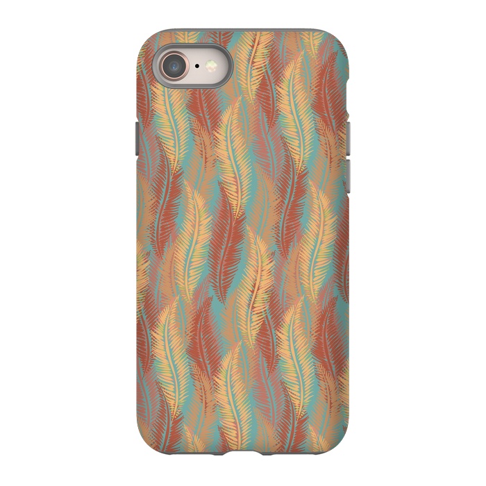 iPhone 8 StrongFit Feather Stripe - Coral & Turquoise by Lotti Brown