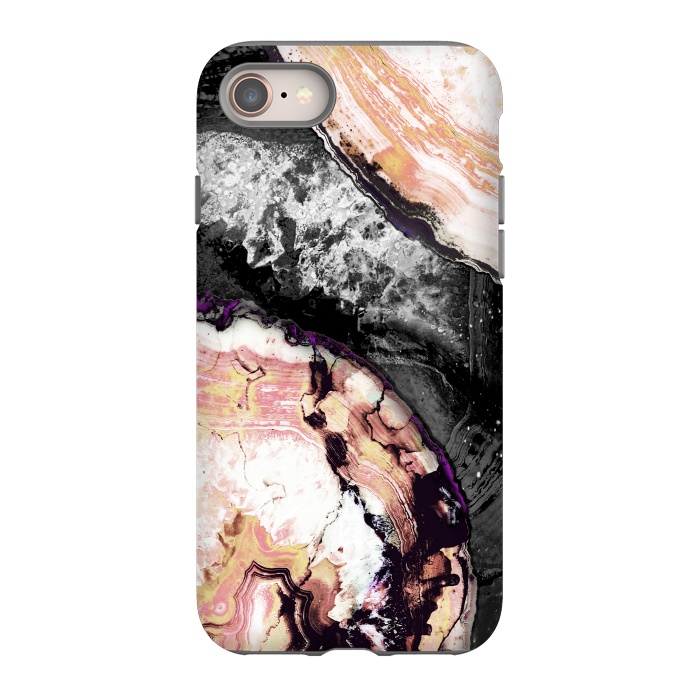 iPhone 8 StrongFit Golden agata gemstone slices on black marble by Oana 