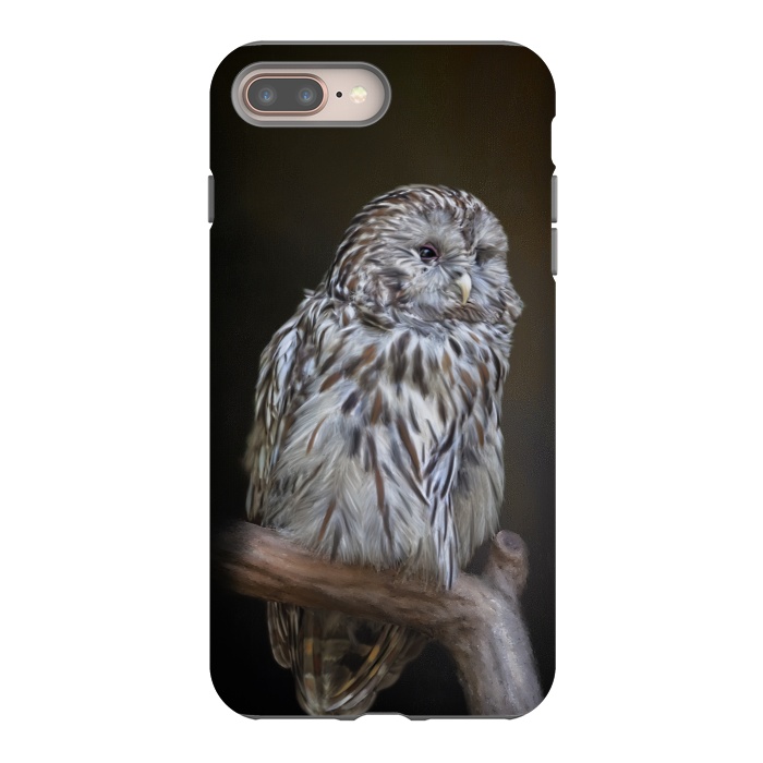 iPhone 8 plus StrongFit A lovely cute painted owl with a brown background by Simone Gatterwe
