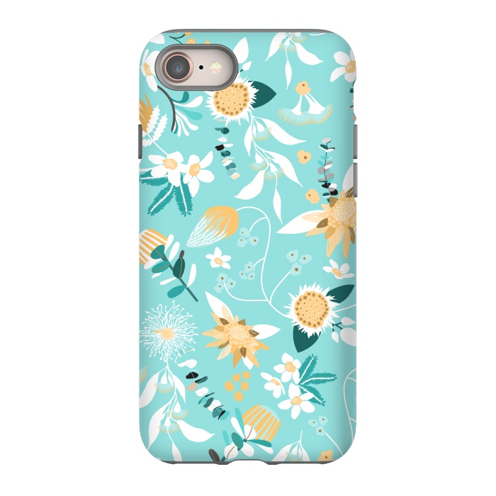 iPhone 8 StrongFit Stylized Australian Florals in Blue and Yellow by Paula Ohreen