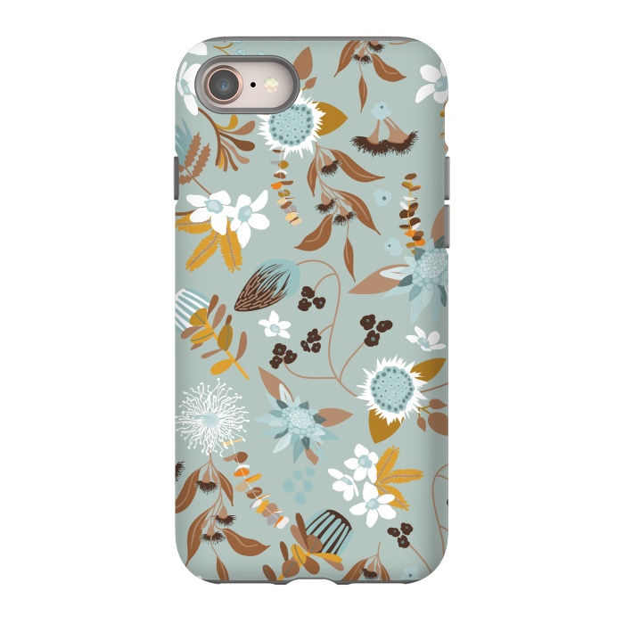 iPhone 8 StrongFit Stylized Australian Florals in Blue and Mustard by Paula Ohreen