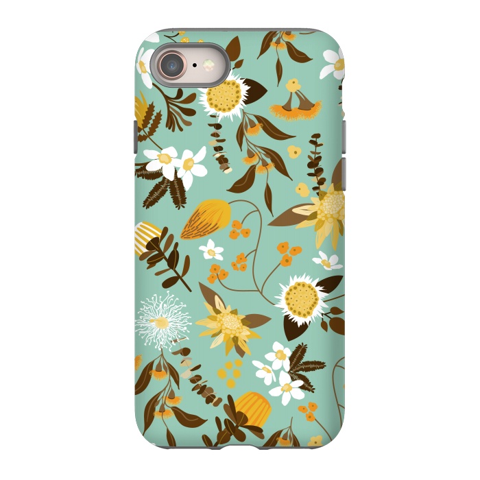 iPhone 8 StrongFit Stylized Australian Florals in Teal and Mustard by Paula Ohreen