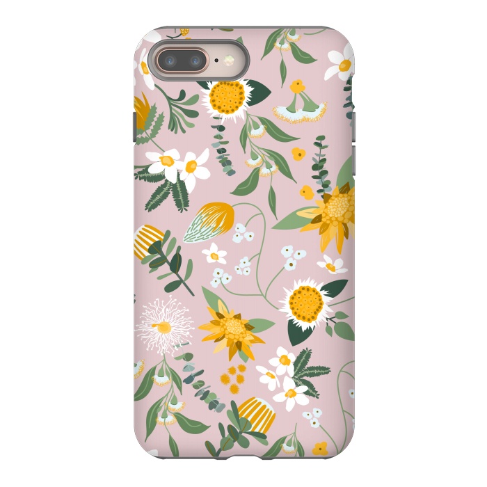 iPhone 8 plus StrongFit Stylized Australian Florals in Pink and Yellow by Paula Ohreen