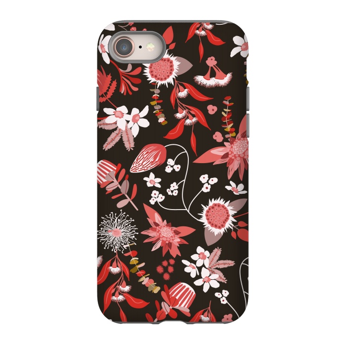 iPhone 8 StrongFit Stylized Australian Florals in Brown and Pink by Paula Ohreen