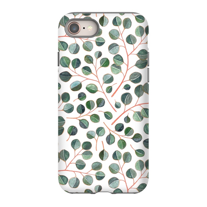 iPhone 8 StrongFit Simple Silver Dollar Eucalyptus Leaves on White by Micklyn Le Feuvre