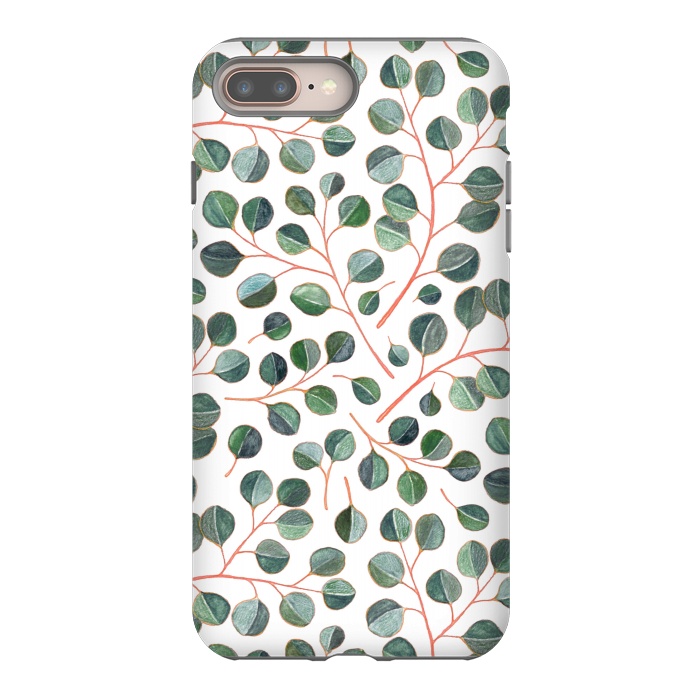 iPhone 8 plus StrongFit Simple Silver Dollar Eucalyptus Leaves on White by Micklyn Le Feuvre
