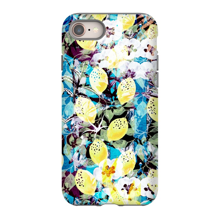 iPhone 8 StrongFit Lemons and white flowers watercolor illustration by Oana 