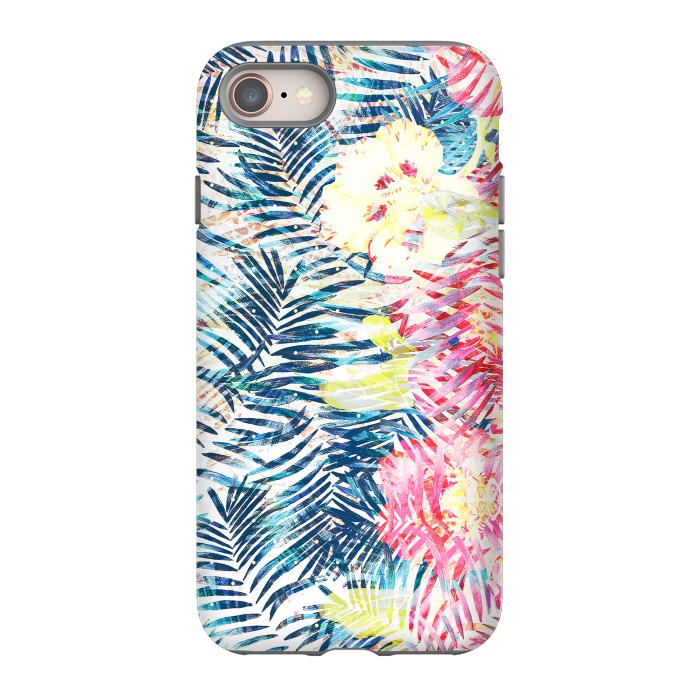 iPhone 8 StrongFit Tropical palm leaves and colorful flowers by Oana 