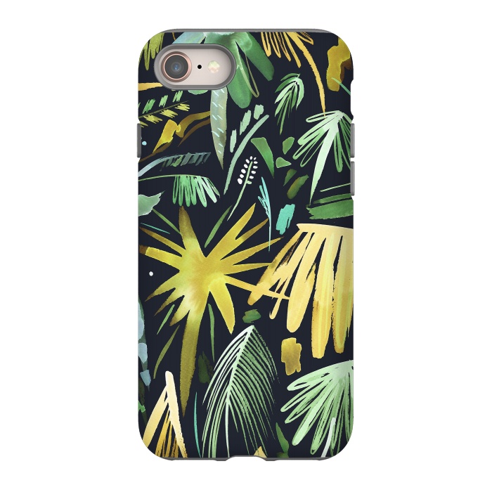 iPhone 8 StrongFit Brushstrokes Palms Neon Gold by Ninola Design