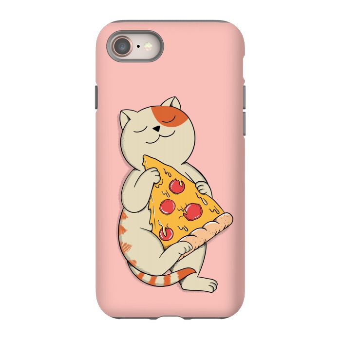 iPhone 8 StrongFit Cat and Pizza Pink by Coffee Man