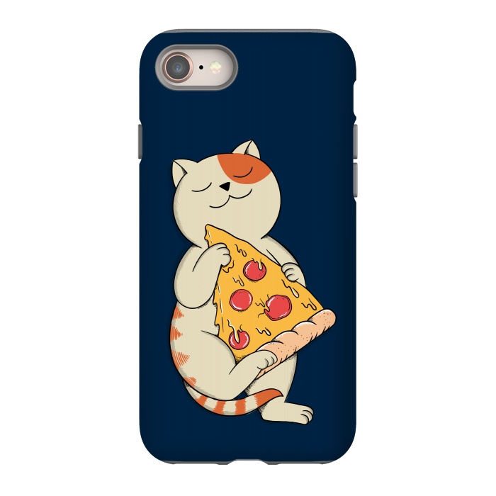 iPhone 8 StrongFit Cat and Pizza Blue by Coffee Man