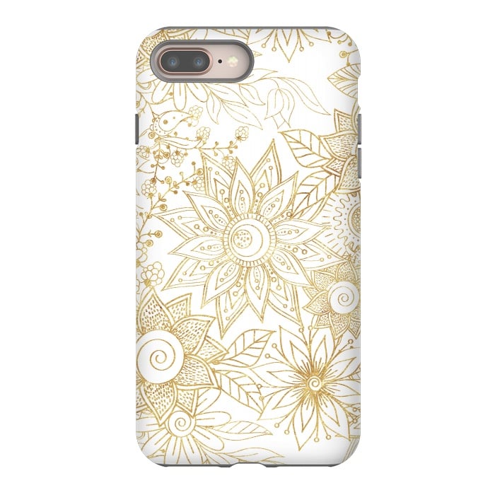 iPhone 8 plus StrongFit Elegant golden floral doodles design by InovArts
