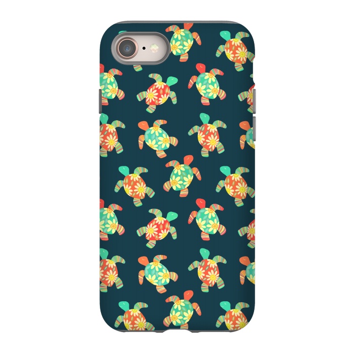 iPhone 8 StrongFit Cute Flower Child Hippy Turtles on Dark by Micklyn Le Feuvre