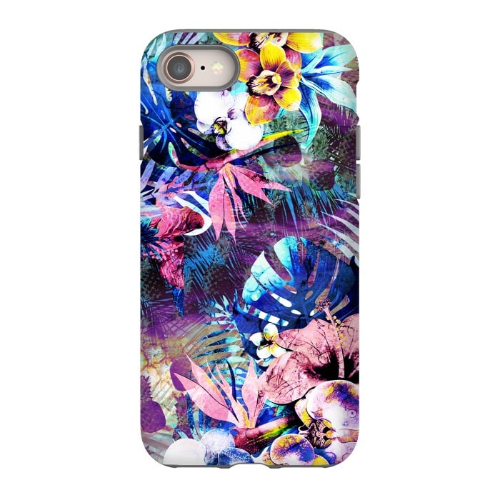 iPhone 8 StrongFit Colorful psychedelic tropical flowers and leaves by Oana 
