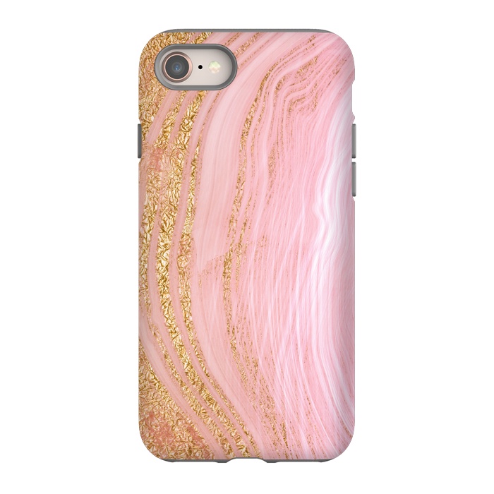 iPhone 8 StrongFit Light Pink Mermaid Marble with Faux Gold Glitter Rain by  Utart