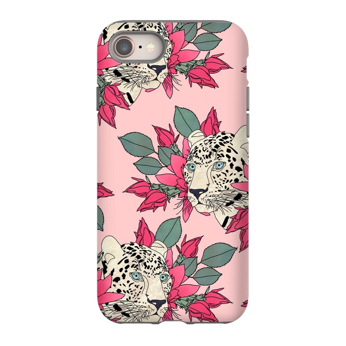 iPhone 8 StrongFit Classy cactus flowers and leopards design by InovArts