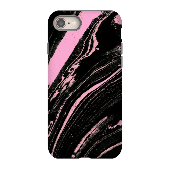iPhone 8 StrongFit Black marble with neon pink stripes by Oana 