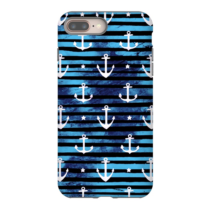 iPhone 8 plus StrongFit Nautical anchors and stripes pattern by Oana 