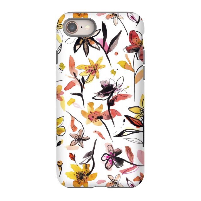 iPhone 8 StrongFit Ink Flowers Yellow by Ninola Design