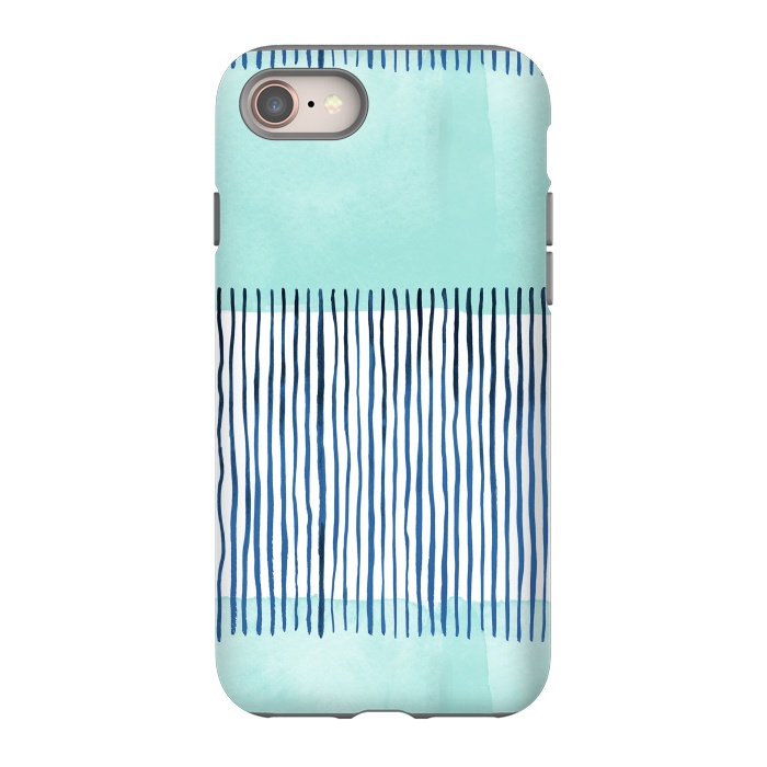 iPhone 8 StrongFit Minimal Stripes Blue by Ninola Design