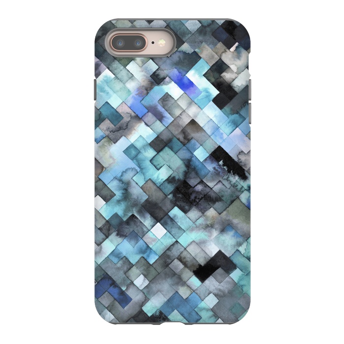 iPhone 8 plus StrongFit Moody Geometry Blue by Ninola Design