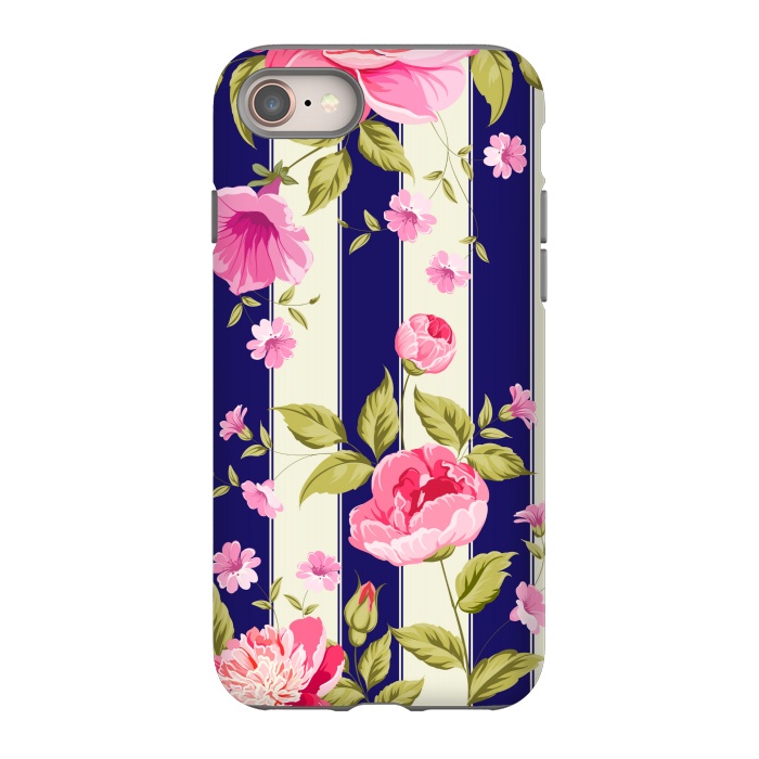 iPhone 8 StrongFit blue stripes floral print by MALLIKA