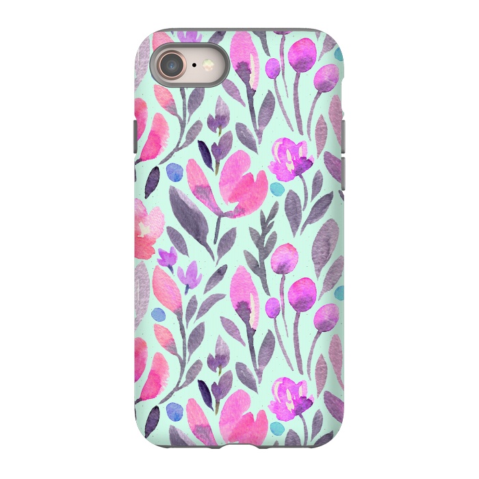 iPhone 8 StrongFit Mint and Pink Flowers by Allgirls Studio
