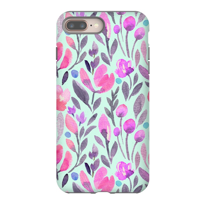 iPhone 8 plus StrongFit Mint and Pink Flowers by Allgirls Studio