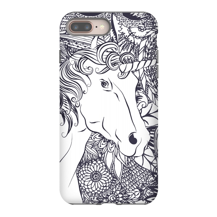 iPhone 8 plus StrongFit Whimsy unicorn and floral mandala design by InovArts