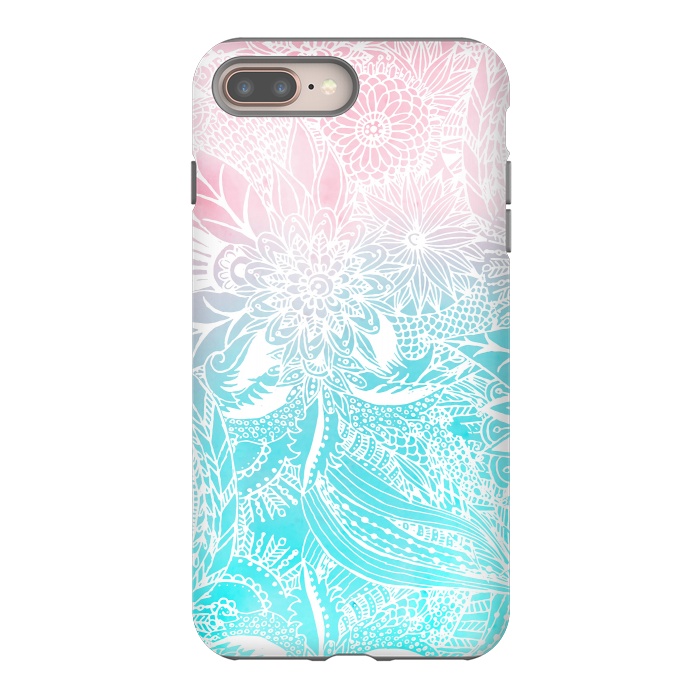 iPhone 8 plus StrongFit whimsy white floral mandala watercolor design by InovArts