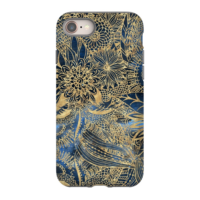 iPhone 8 StrongFit Elegant gold floral mandala and blue nebula design by InovArts
