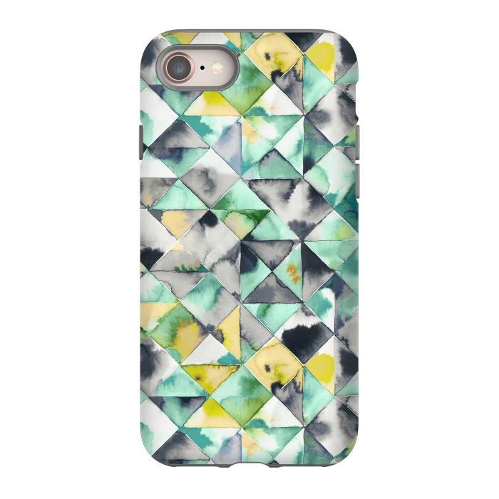 iPhone 8 StrongFit Watercolor Triangles Geometry Lime by Ninola Design