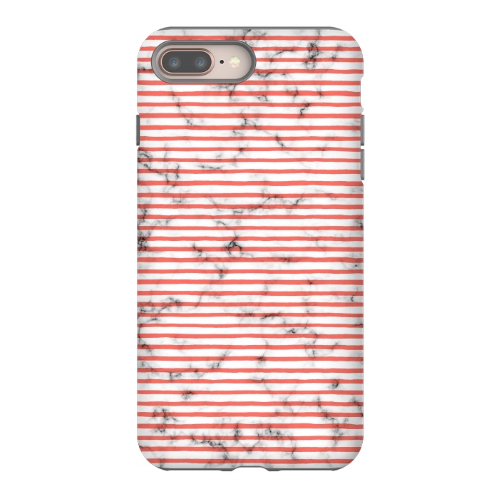iPhone 8 plus StrongFit Marble Marker Coral Stripes by Ninola Design