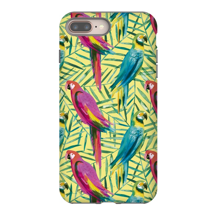 iPhone 8 plus StrongFit Tropical Parrots and Palms by Ninola Design