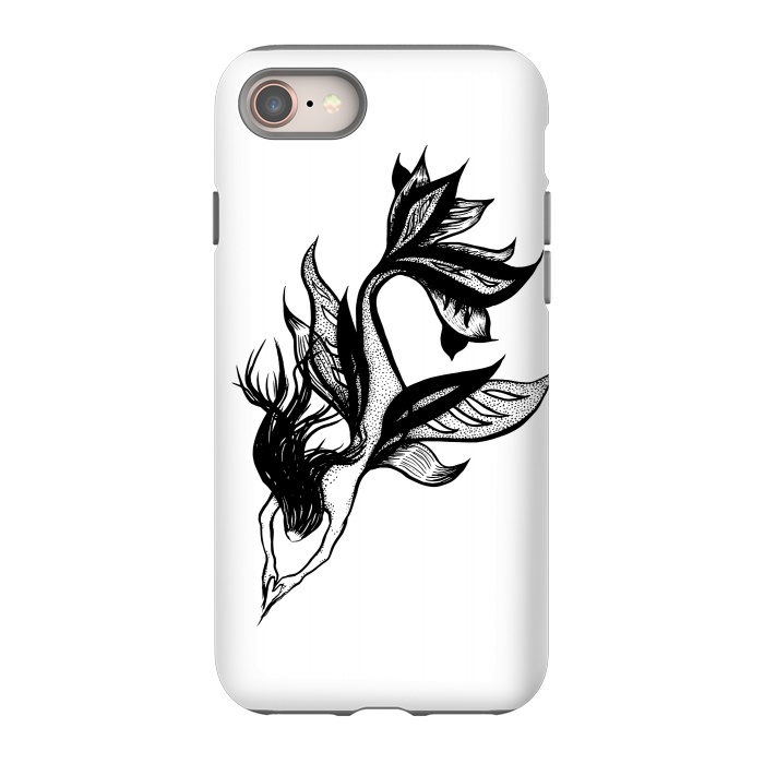 iPhone 8 StrongFit Beautiful mermaid black and white ink drawing by Boriana Giormova