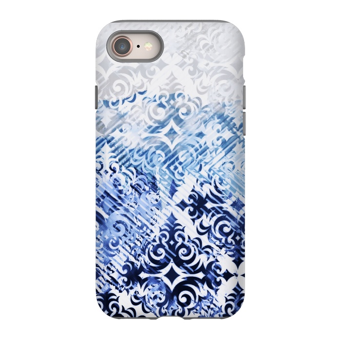 iPhone 8 StrongFit Gradient blue white silver damask pattern by Oana 
