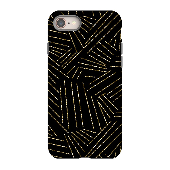 iPhone 8 StrongFit Black and Gold Glitter Lines by Ashley Camille