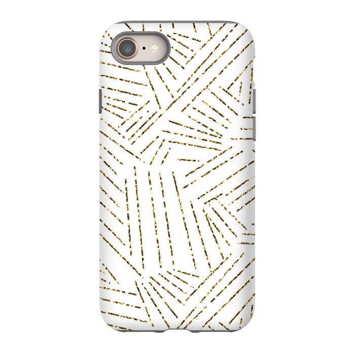 iPhone 8 StrongFit White and Gold Glitter Lines by Ashley Camille