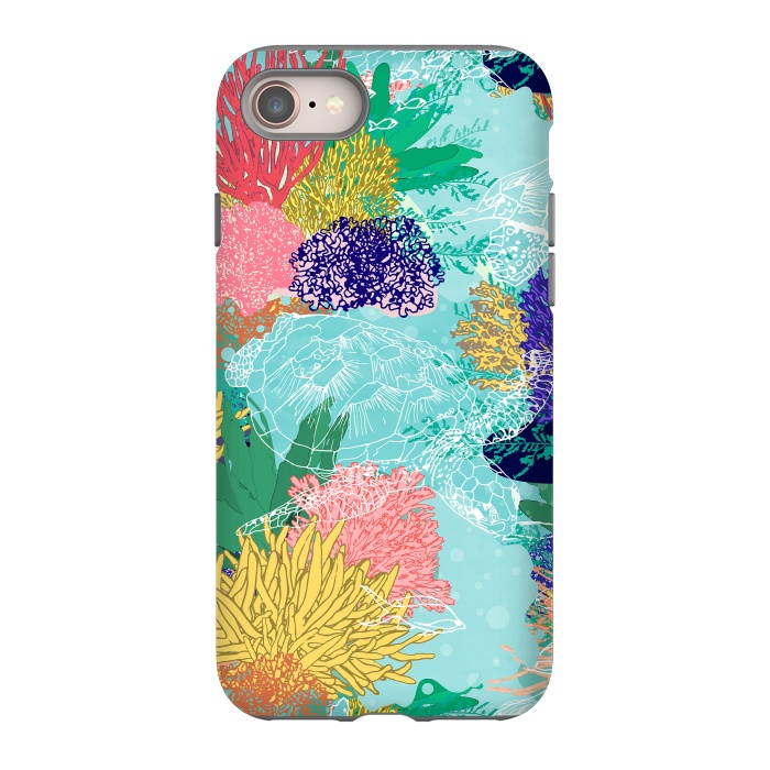 iPhone 8 StrongFit Cute colorful ocean coral reefs and turtles design by InovArts