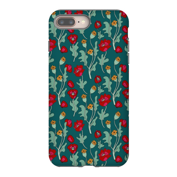 iPhone 8 plus StrongFit Garden Poppies on Teal by Melissa Pedersen